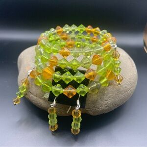 Green and Orange Beaded Bracelet Set